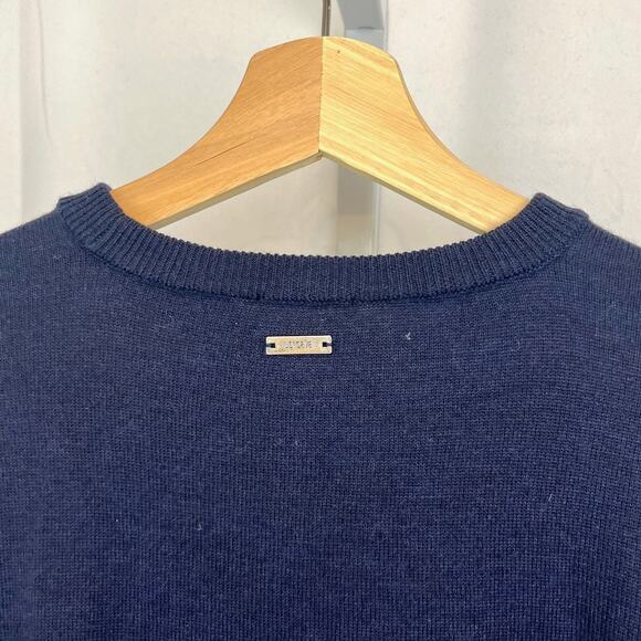 JUST CAVALLI Italy Patterned Crew Neck Sweater Pullover Navy Blue Red Size S - Picture 7 of 8